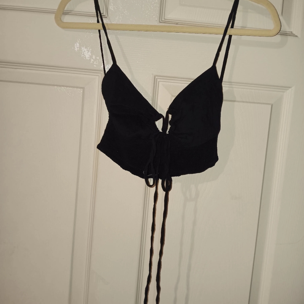 Zara Black Camisole Crop Top with Tie Front Sz Med Very Boho